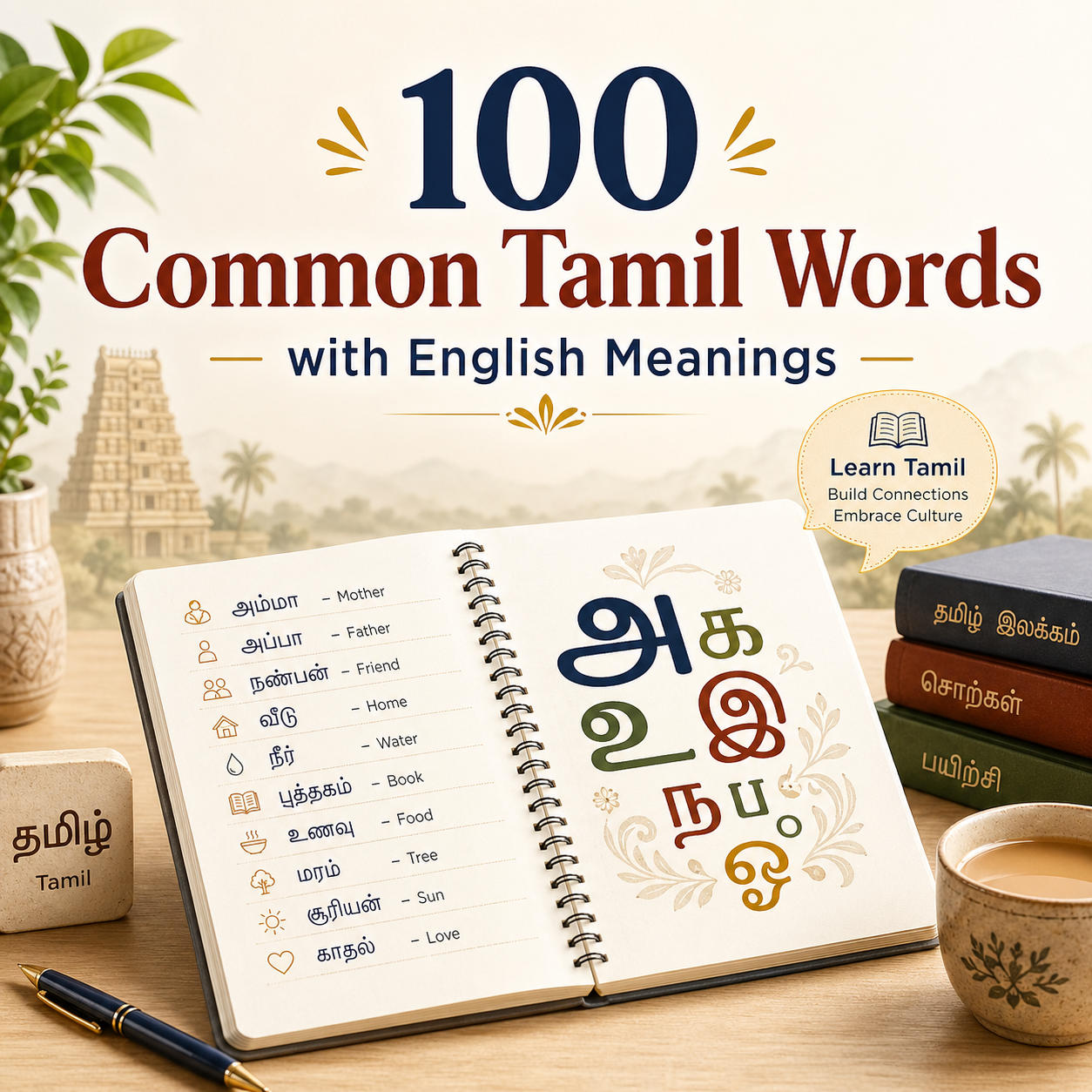 100 Common Tamil Words with English Meanings for Beginners